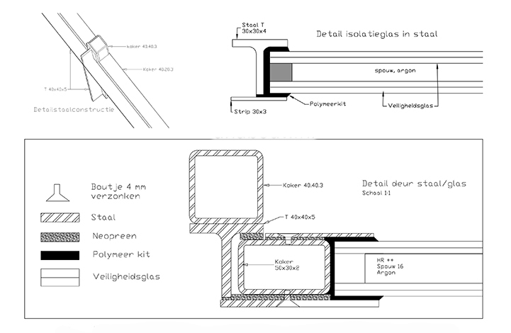 Detailtekening glas in staal